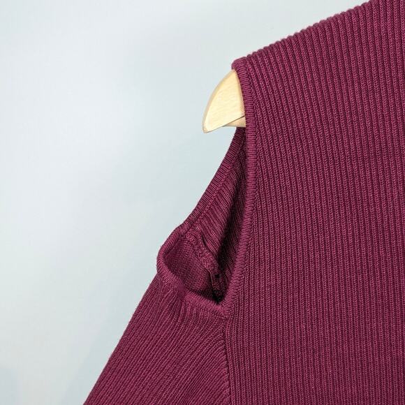 Women’s Burgundy Maroon Knit Mock Turtleneck Cold Shoulder Dark Academia Top - Picture 2 of 6